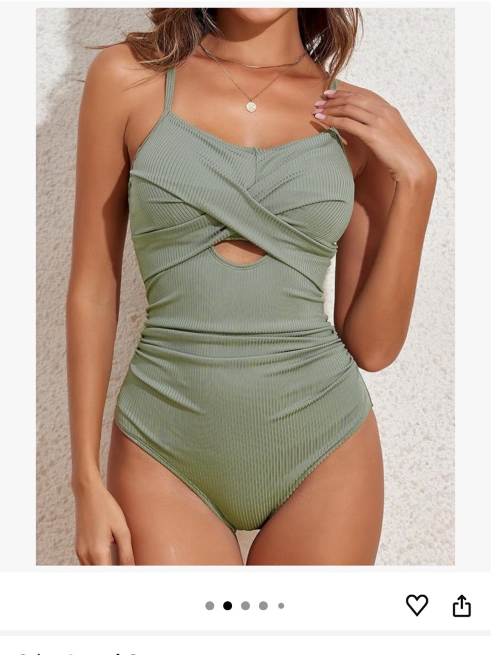 NWT Women’s Dokotoo Ribbed Twist-Front Olive One-Piece Swimsuit Size Large